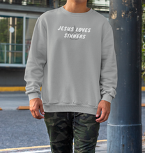 Load image into Gallery viewer, Jesus Loves Sinners Unisex Grey Sweatshirt Crewneck
