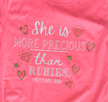 Load image into Gallery viewer, She Is More Precious Than Rubies Hot Pink &amp; Gold Glitter T-Shirt Women&#39;s
